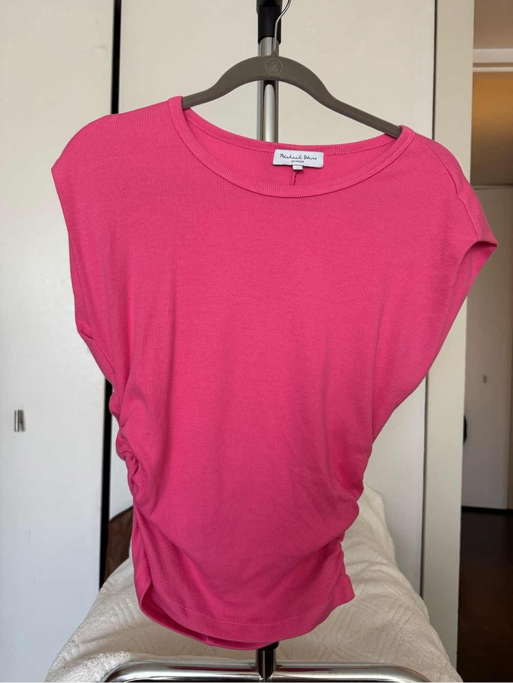 Michael Stars Hot Pink Short Sleeve Ruched Tee